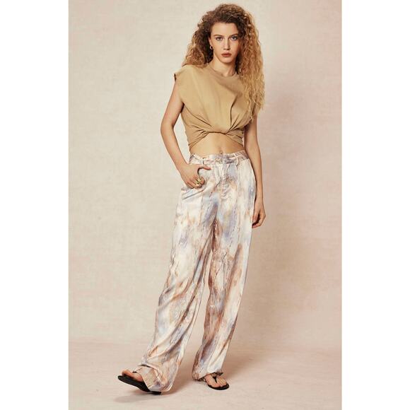 Micas Marble Print High Waisted Satin wide leg Pants NWT Size Small resort wear - Picture 1 of 11